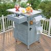 40.5" Outdoor Grill Cart with Stainless Steel Top, Solid Wood Outdoor Storage Cabinet with Drop Leaf, One Drawer, Towel Rack, Rolling Kitchen Cart wi