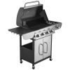 Gas Grill, 4 Burner Propane Gas Grill with Side Burner, 425 SQ.In Grilling Area, Carbon Steel Enamel Grates, Outdoor 52,000 BTU Patio Garden BBQ Gril