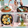 11Pcs Silicone Cooking Utensil Set Heat Resist Wooden Handle Silicone Spatula Turner Ladle Spaghetti Server Tongs Spoon Egg Whish Kitchenware Set w/
