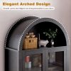 71" Fluted Tall Arched Pantry Cabinet with Adjustable Shelves, Elegant Display Storage with Hidden Drawer & Glass Door for Kitchen, Living Room, Dini
