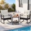 3 Pieces Outdoor Rattan Rocking Chairs Set with 2-Tier Side Table for Garden Backyard