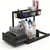 1/2pcs kitchen rack for sink organization and storage, under sink organization, sliding pull-out cabinet organization rack, metal sliding drawer, for