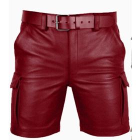 New Product Best-selling Hot Sale Solid Color PU Casual Men's Short Leather Pants Shorts (Option: Red-XXL)