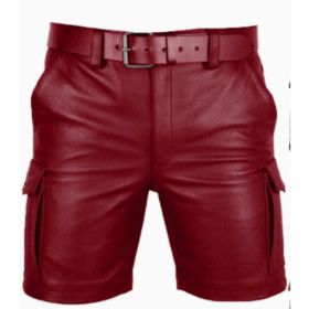 New Product Best-selling Hot Sale Solid Color PU Casual Men's Short Leather Pants Shorts (Option: Red-M)