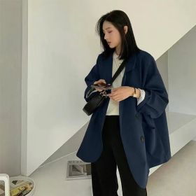 New Women's Coffee Suit Jacket Spring And Autumn (Option: Navy Blue-2XL)