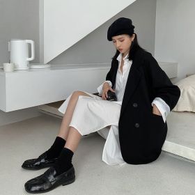 New Women's Coffee Suit Jacket Spring And Autumn (Option: Black-2XL)
