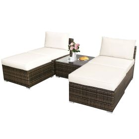 5 Pieces Wicker Lounge Chair Set with Washable Zippered Cushions (Color: White)