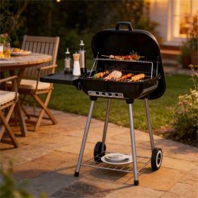 Charcoal barbecue grill, backyard picnic cookware, black (Color: Black)
