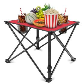 1Pc Foldable Camping Table Portable Picnic Table Lightweight Travel Desk with 2 Cup Holders Carrying Bag (Color: Red)