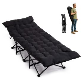 Folding Camping Cot Bed with Soft Pad, Portable Outdoor Cot, Adults Sleeping Bed for Home Office Nap Beach Travel, Black (title: default title)