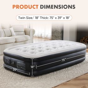 Air Mattress - 18" Inflatable Blow Up Mattress Airbed with Built-in High Capacity Pump, Double Height, Adjustable, Non-Slip Bottom Design (size: Twin/18in)