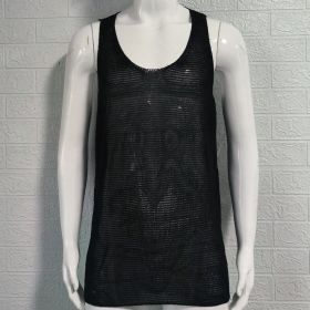 Men's Summer Loose Sleeveless Knitted Vest (Option: Black-L)