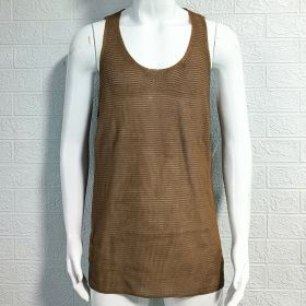 Men's Summer Loose Sleeveless Knitted Vest (Option: Brown-L)